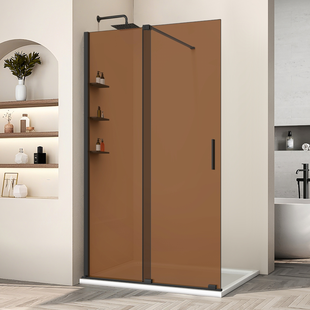 Душевая перегородка Vincea Волк-Ин (Walk-In) VSW-1WSL120GSB, 1200*2000, черный матовый, стекло янтарь
