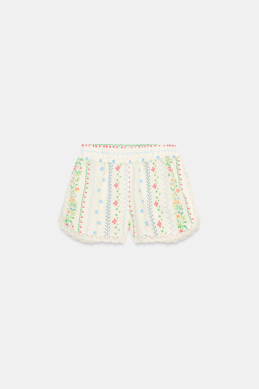 ЛЬНЯНЫЕ ШОРТЫ С ЦВЕТОЧНЫМ ПРИНТОМ И КРУЖЕВОМ — ZARA