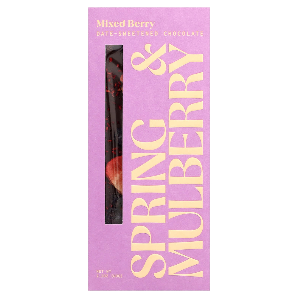 Spring & Mulberry, шоколад с финиками, с ягодным ассорти, 60 г (2,1 унции)
