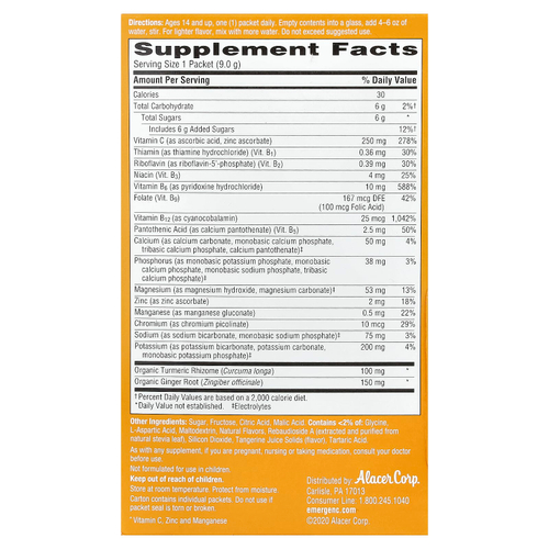 Emergen-C, Куркума и имбирь, цитрусовый и имбирь, 18 пакетиков по 9 г (0,32 унции)
