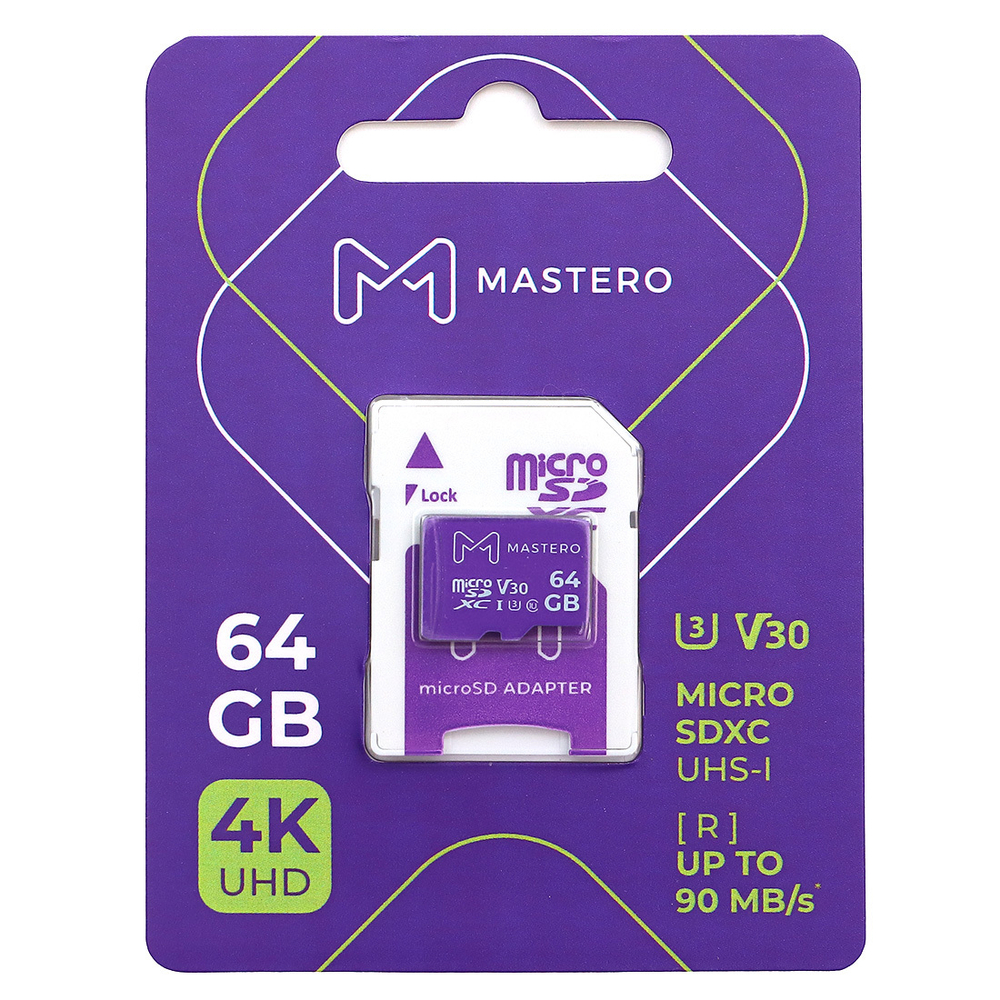 Карта памяти Mastero 64Гб microSDXC, C10/UHS-I U3, с адаптером SD (MB-64-MSD)