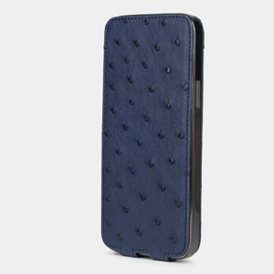 Чехол для iPhone 15 Pro Max из кожи страуса, синего цвета