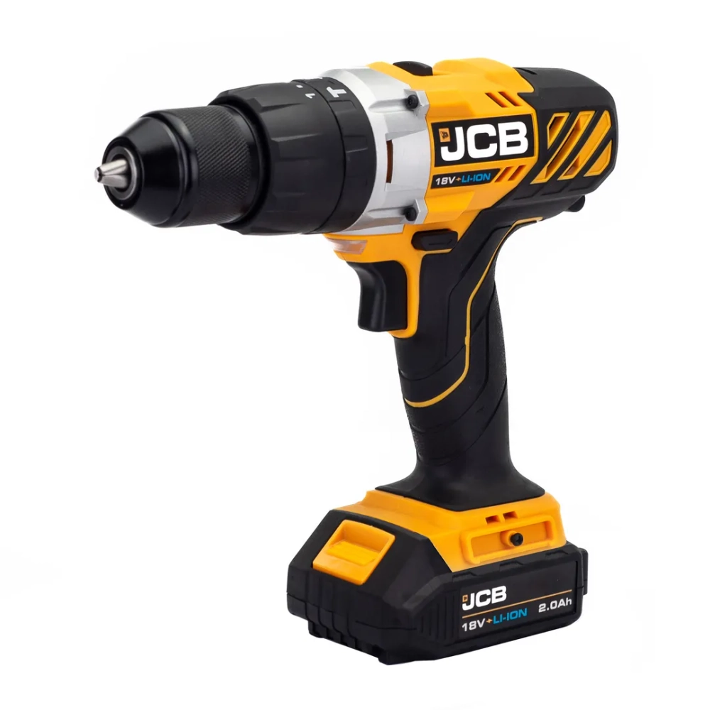 Дрель-шуруповерт аккумуляторная (JCB-18CD-B-E) 18V, max 45Nm в комплекте с зарядным устройством (JCB-18VFC-E) 2.4A и батареей аккум(JCB-20LI-E) 2.0AH JCB JCB-18CD-2XB-E