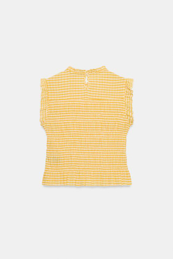 ZARA ТОП В КЛЕТКУ ВИШИ С ЭФФЕКТОМ ЖАТКИ, ЭКРЮ/ЖЕЛТЫЙ