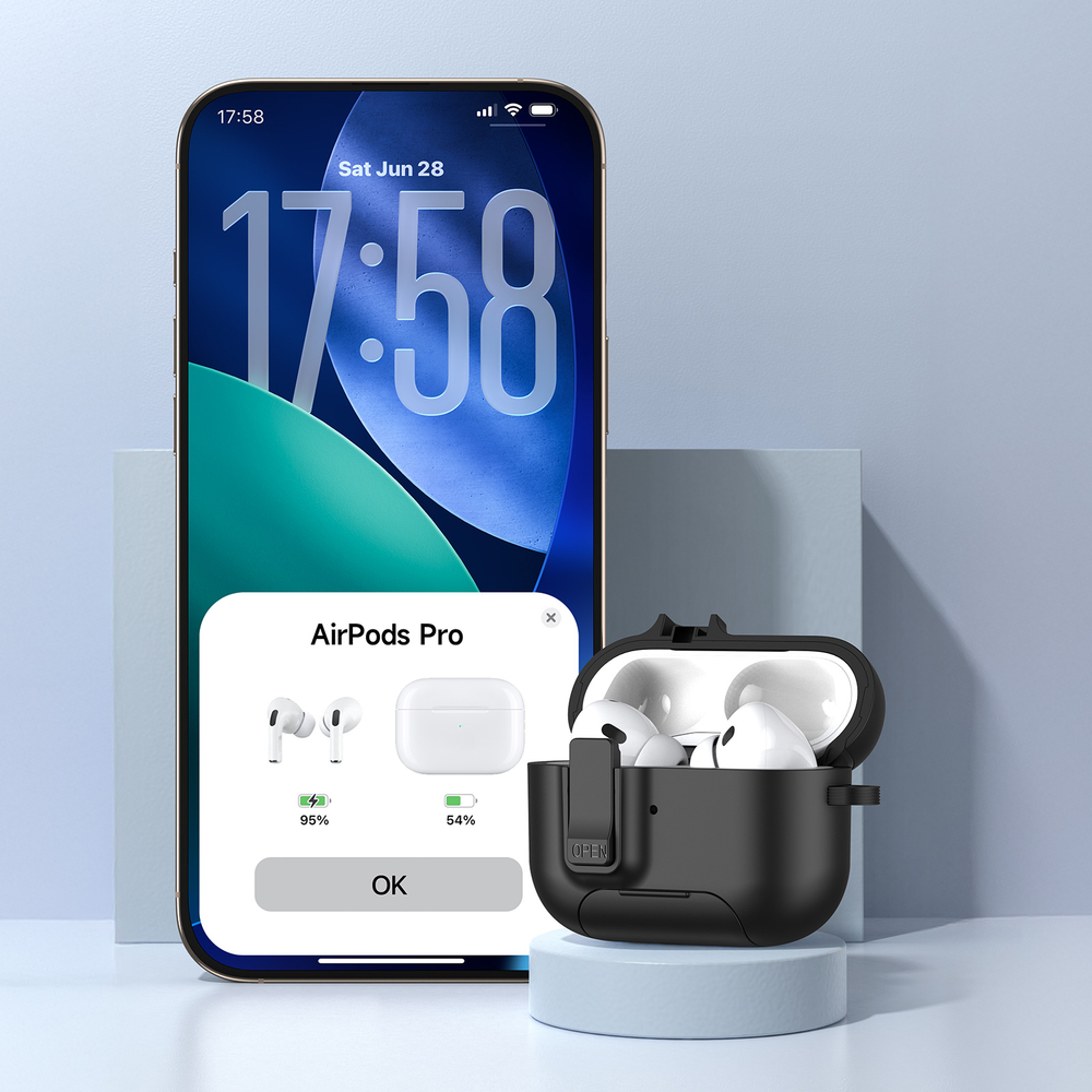 Чехол с замком и подставкой для наушников AirPods 4, черный цвет, серия PECQ Series от Dux Ducis