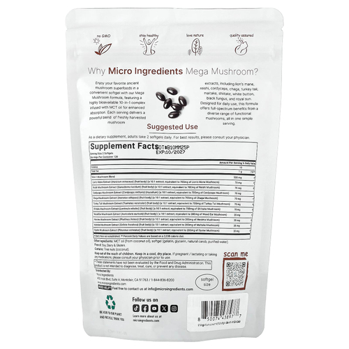 Micro Ingredients, Mega Mushrooms, 10 в 1, 240 капсул