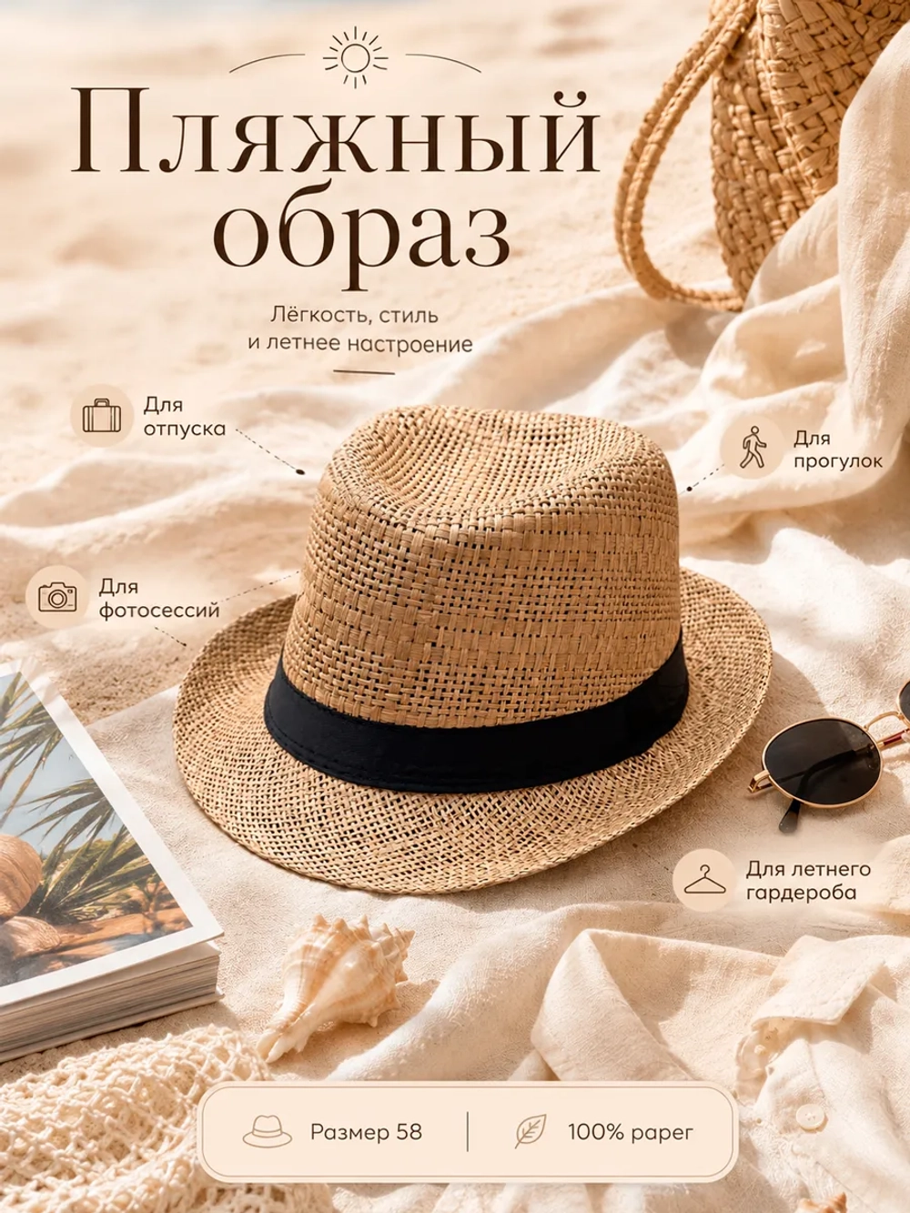 Шляпа соломенная летняя