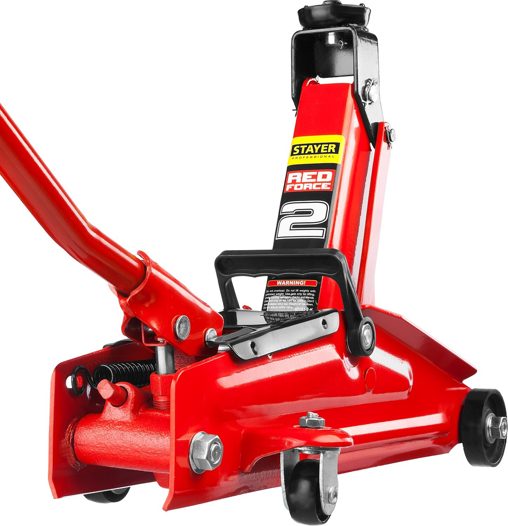 STAYER R-28 RED FORCE, в кейсе, 2 т, 130 - 350 мм, подкатной домкрат для легковых а/м, Professional (43153-2-K)