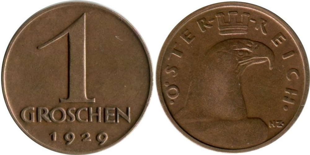 Австрия 1 грош, 1929 Орел XF
