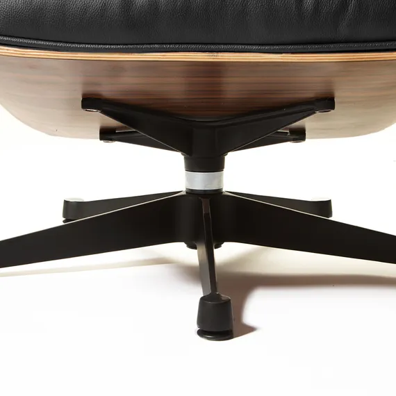 Кресло с оттоманкой Eames Lounge, черная кожа, палисандр