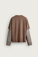 ФУТБОЛКА С РУКАВАМИ С ЭФФЕКТОМ МНОГОСЛОЙНОСТИ В КЛЕТКУ — ZARA
