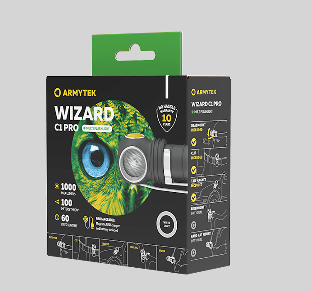 Фонарь Armytek Wizard C1 Pro Magnet USB (белый) F09001C