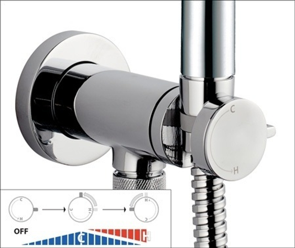 Bossini Nikita Mixer Set гигиенический комплект: смеситель прогрессивный, душ с кнопкой подачи воды, шланг 1250 мм, держатель с шланговым подключением