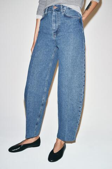 ZARA ДЖИНСЫ TAPERED С ВЫСОКОЙ ПОСАДКОЙ — ZW COLLECTION, СИНИЙ