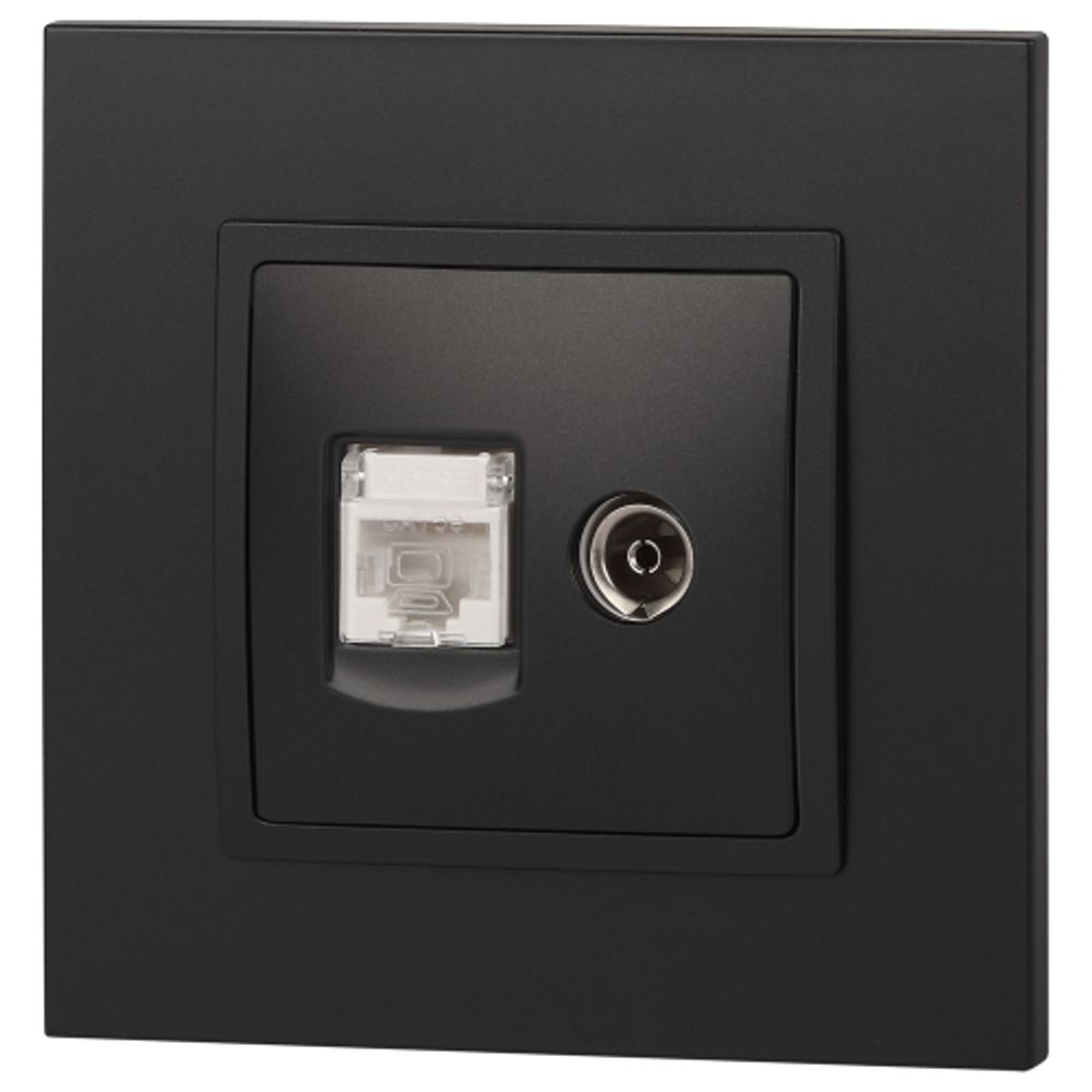 Розетка ЭРА Elegance 14-3110-05 RJ45+TV IP20 антрацит | Эра Elegance