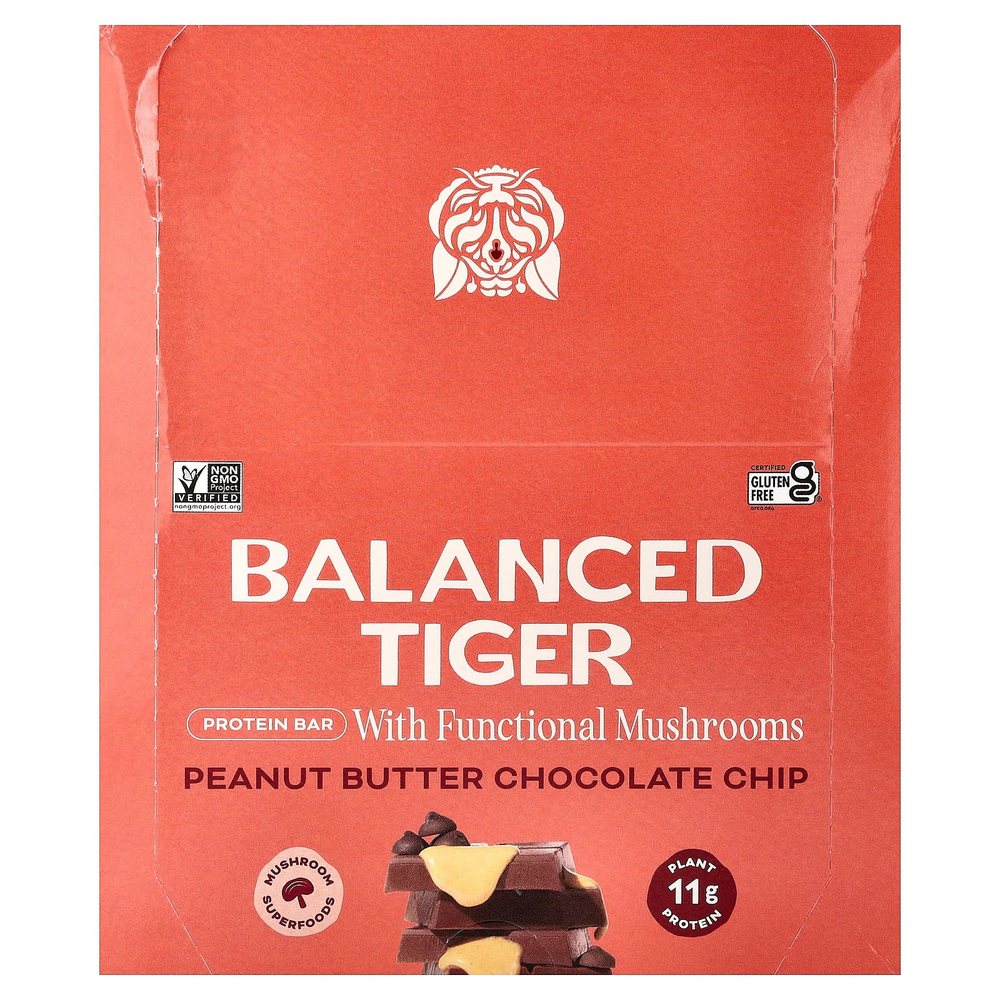 Balanced Tiger, протеиновый батончик, арахисовая паста и шоколадная крошка, 12 шт. по 44 г (1,55 унции)