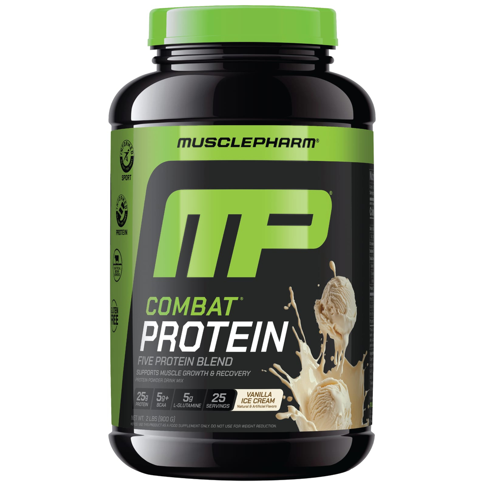 MusclePharm, Combat® Protein, протеин, ванильное мороженое, 900 г (2 фунта)