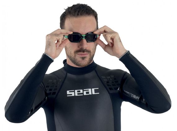 Очки для плавания Seac Sub Aquatech тонированные стекла черный/зеленый