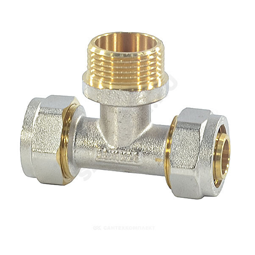 Тройник МП латунь никель обжим Дн 20х3/4"х20 НР ГОСТ 32415-2013 7014 Aquasfera 7014-02