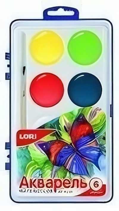 Акварель большая 6 цветов, без кисти, пластик (Lori)