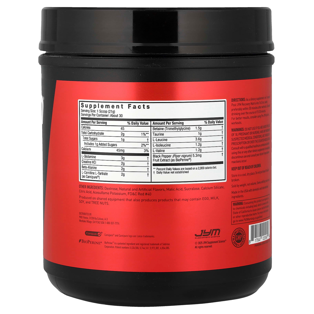 JYM Supplement Science, BCAA + Recovery Matrix, арбуз, 630 г (22,2 унции)