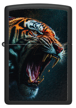 Зажигалка ZIPPO Tiger Roar Design с покрытием Black Matte, латунь/сталь, черная, 38x13x57 мм, шт