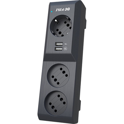 Сетевой фильтр Pilot 3G 3xGP euro outlets, 10А/2.2кВа, 2xUSB, 1.8m