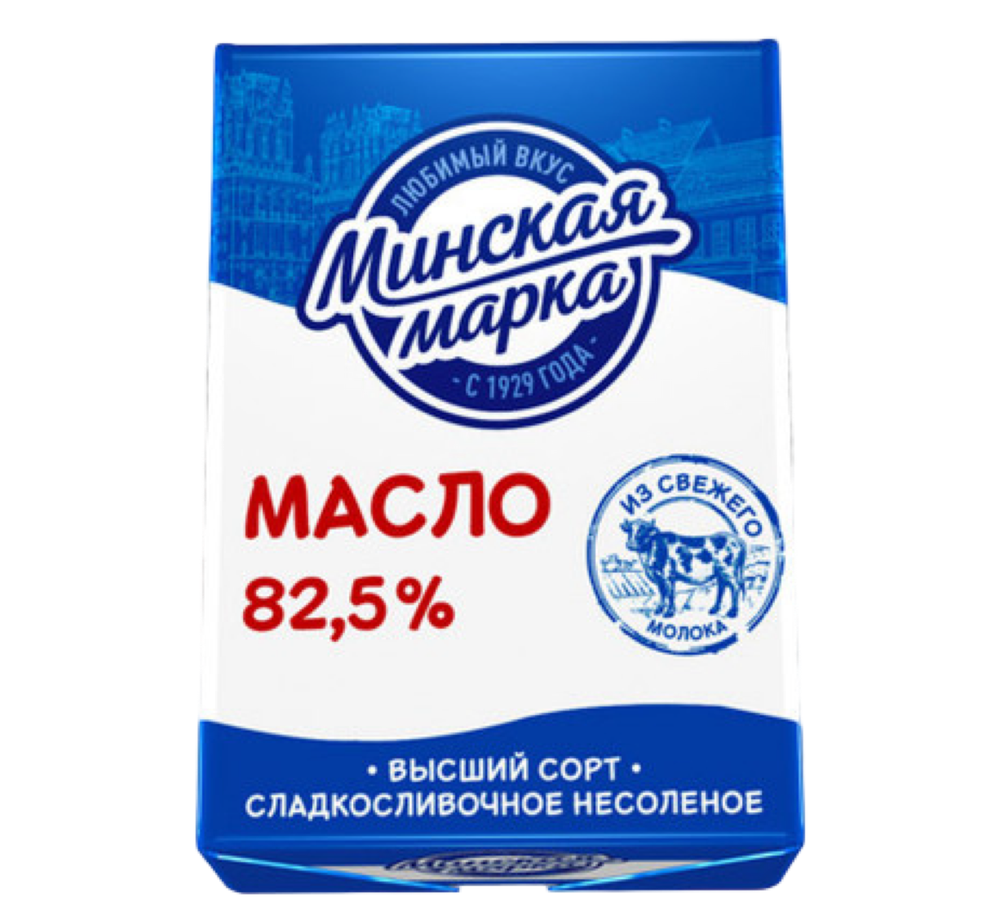 Масло сладко-сливочное "Минская марка" 82,5% в фольге 180 г.*20