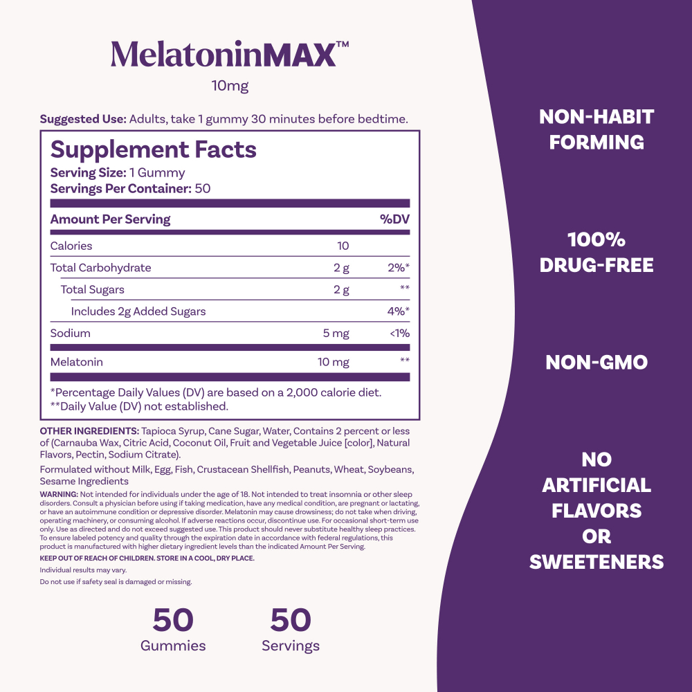 Natrol, MeltoninMax™, голубика, 10 мг, 50 жевательных мармеладок