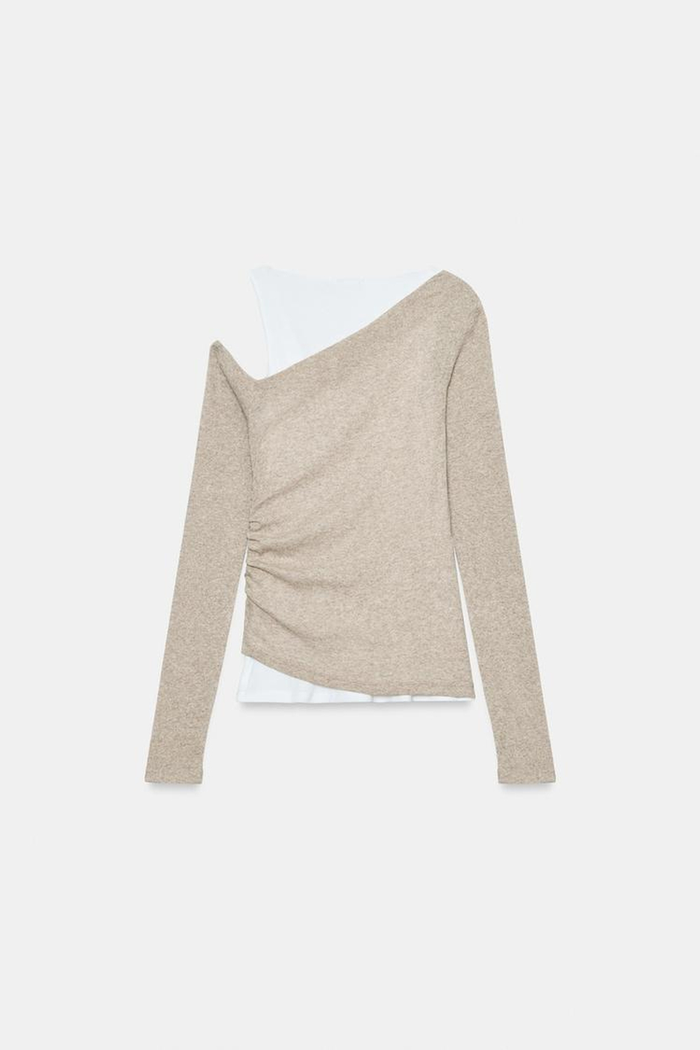 ZARA ТОП СО СБОРКАМИ И ДВОЙНЫМ ЭФФЕКТОМ, БЕЖЕВЫЙ МЕЛАНЖ