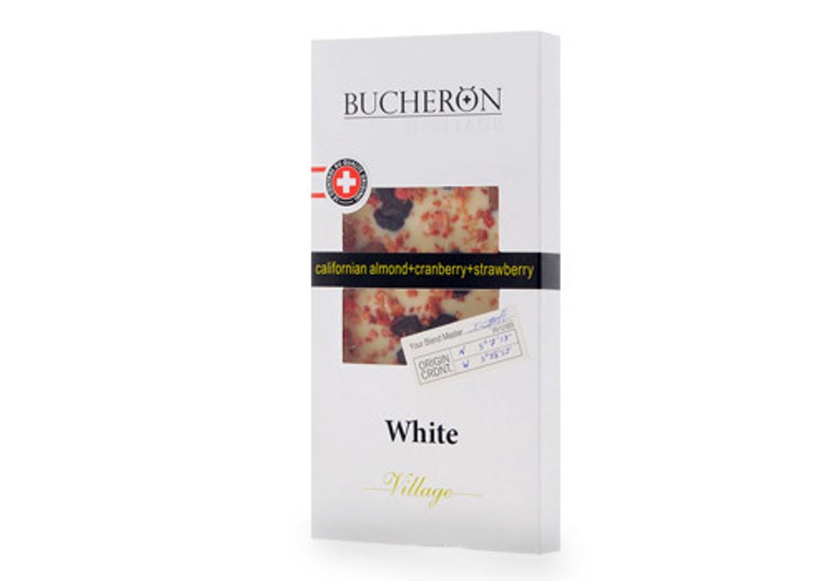 Белый шоколад с миндалем, клюквой и клубникой  "Bucheron", 100г
