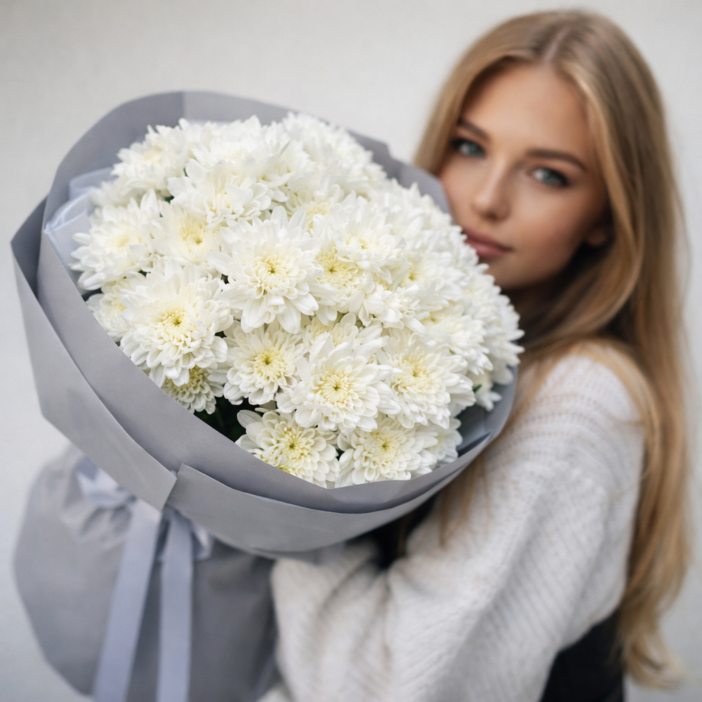 Букет из хризантем «White Mood»