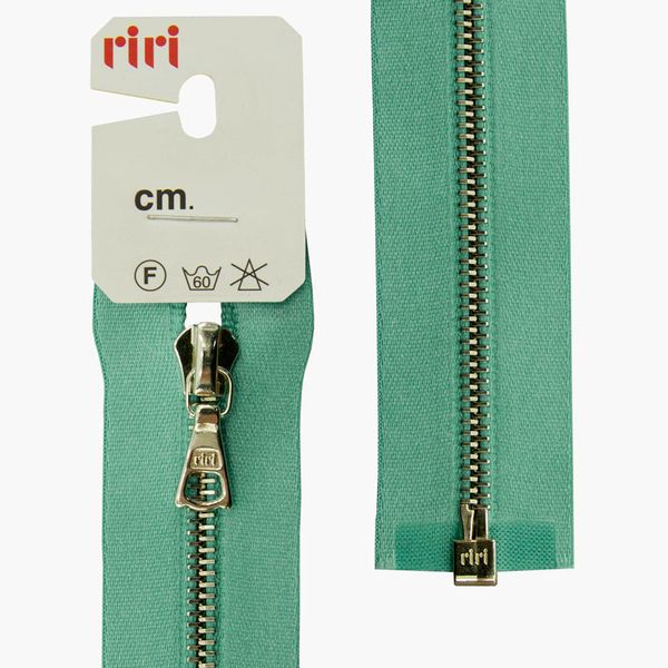 Молния металл RIRI Т4 (4 мм) 1 зам., разъем., 60 см, Ni, атласная тесьма, цв.5859, бирюзовый, 1 шт
