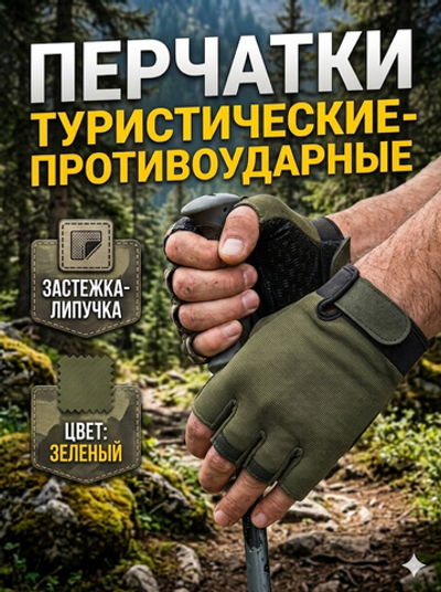 Перчатки туристические зеленые без пальцев KF37