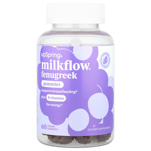UpSpring, Milkflow® жевательные мармеладки с пажитником, настоящий виноград, 60 веганских жевательных мармеладок