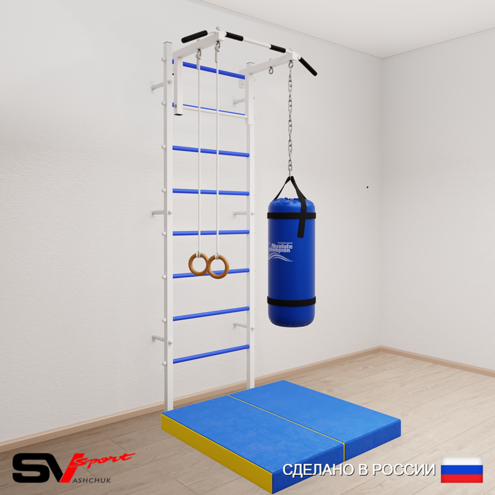 Шведская стенка Sv Sport усиленная 6105 (Турник стандарт/Кольца/Цепь/Мешок 15кг/Мат 1м)