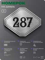 Номерок на дверь квартиры 287, для кабинета, офиса, шильдик 9 х 7 см, серебристый, Айдентика Технолоджи