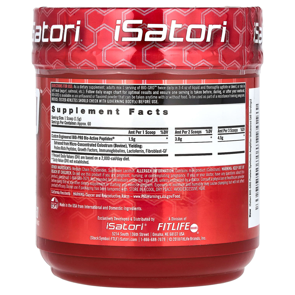 Isatori, Bio-Gro, усилитель синтеза протеина, без добавок, 90 г (3,7 унции)