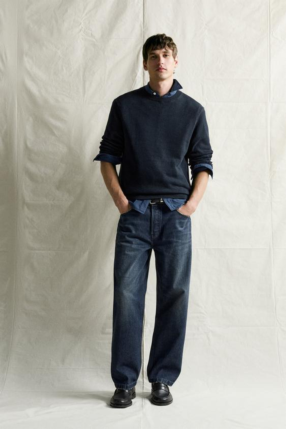 ZARA УКОРОЧЕННЫЕ ДЖИНСЫ BAGGY FIT, ИНДИГО
