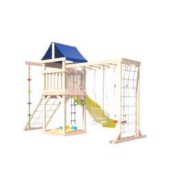 Детская площадка Fun Land неокрашенная с модулем сетка-рукоход, мини сеткой, подвесным креслом и качелями