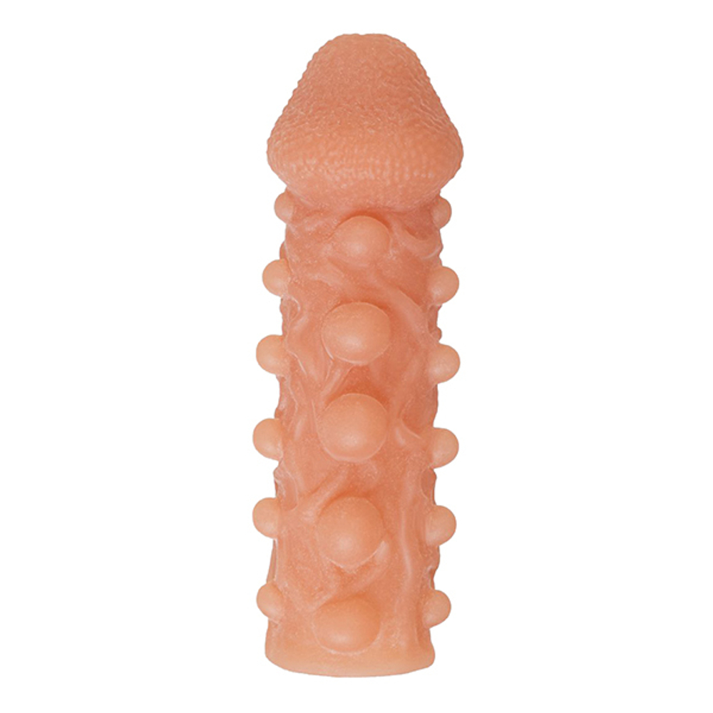 Телесная закрытая насадка 13,8см с шариками Kokos Cock Sleeve 010 Size S