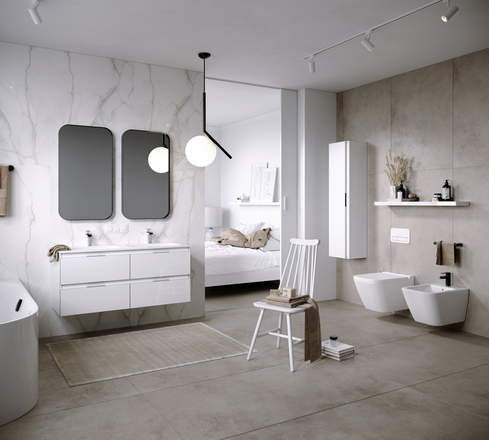 AQ ACC0535W Accent Пенал L/R подвесной, 350х1400х300 мм, 1 дверь, 4 полки, Белый глянец