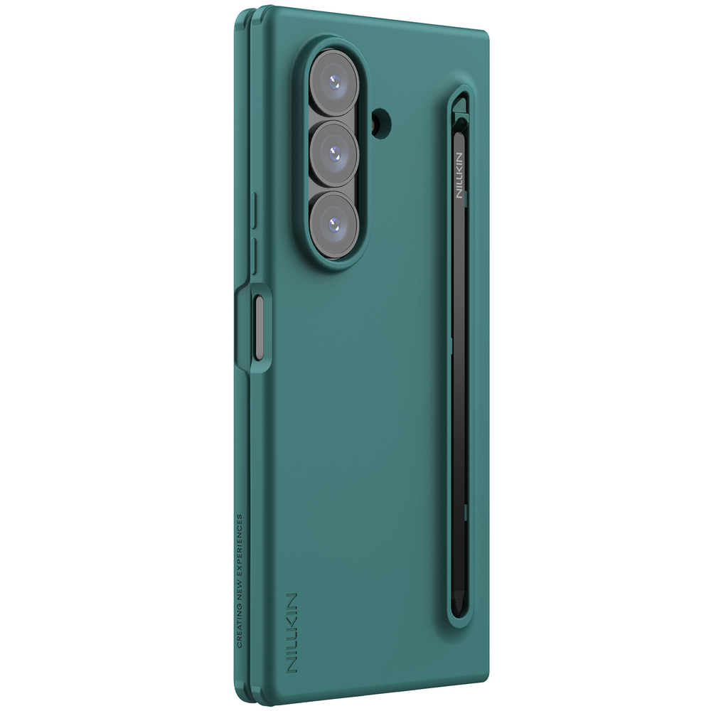 Чехол зеленого цвета покрытый мягким жидким силиконом от Nillkin для Samsung Galaxy Fold 7, серия Flex Pure Fold Case (в комплекте перо S Pen)