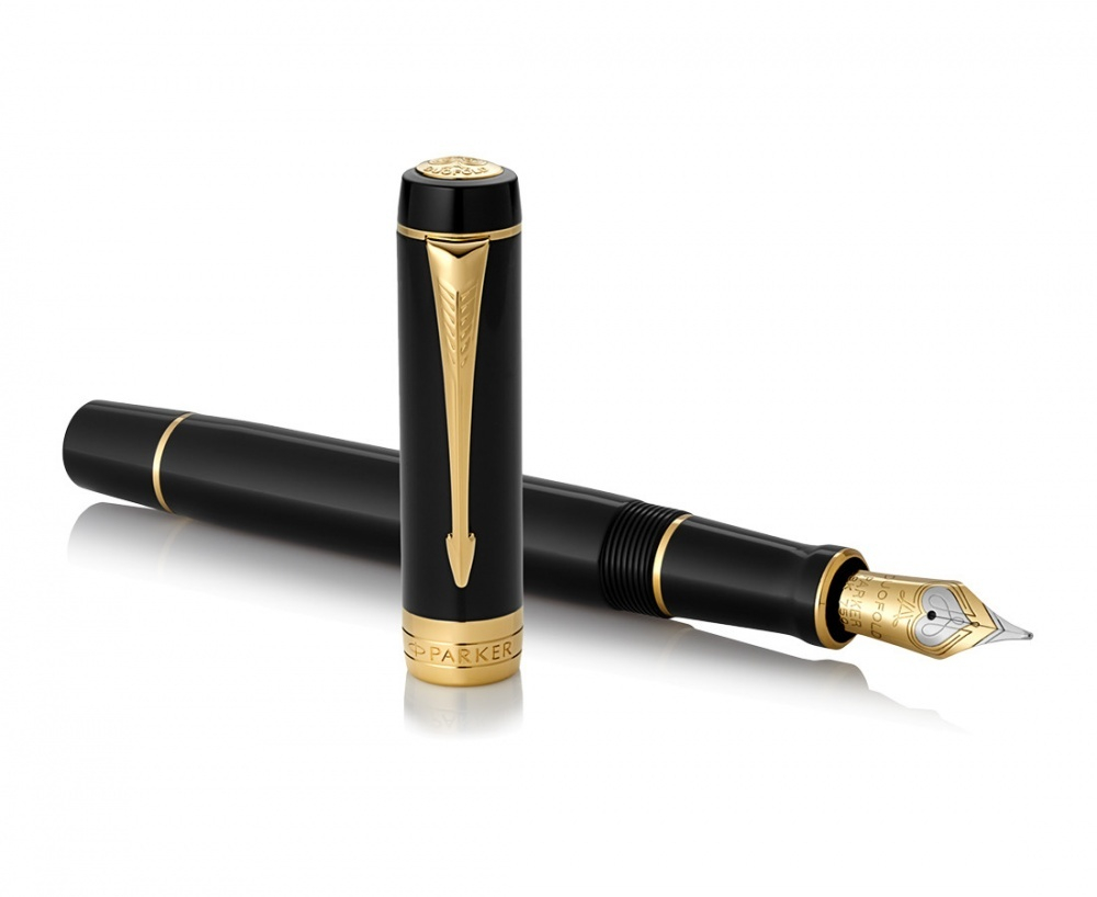 Перьевая ручка Parker Duofold Classic Centennial Black GT 1931382 стержень: M, цвет чернил: black, в подарочной упаковке.