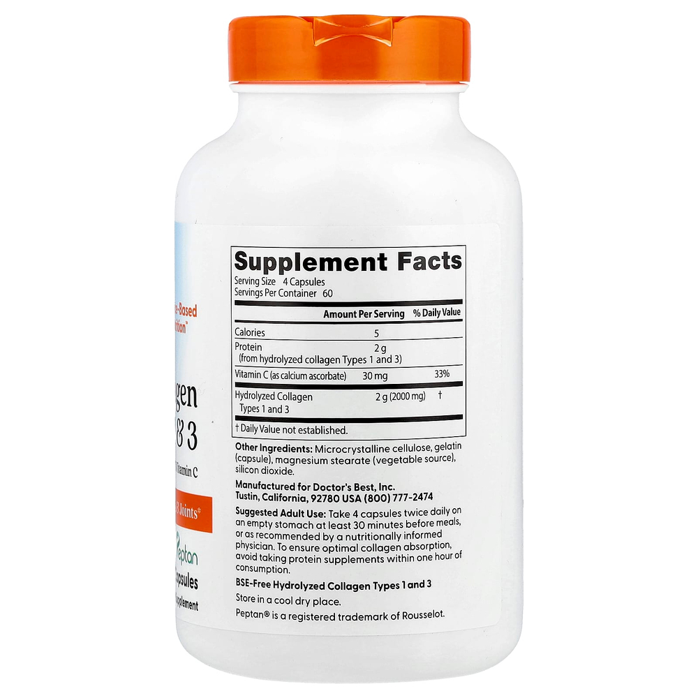 Doctor's Best, коллаген типов 1 и 3 с витамином C, 240 капсул