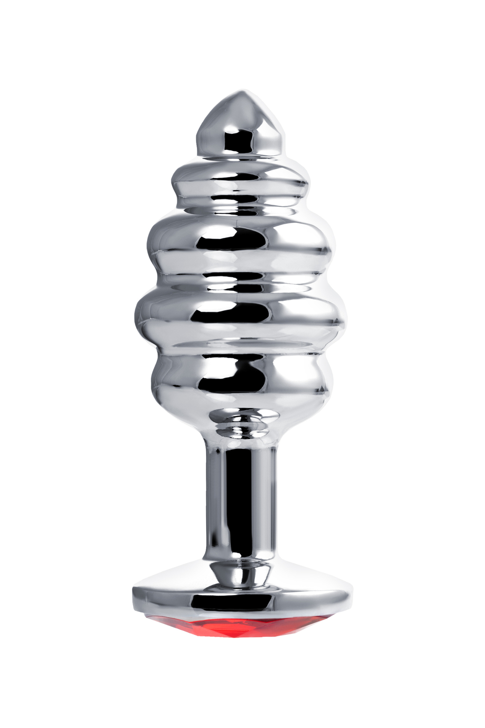Анальная пробка Butt Plug Silver ребристая рубин 7,2 см