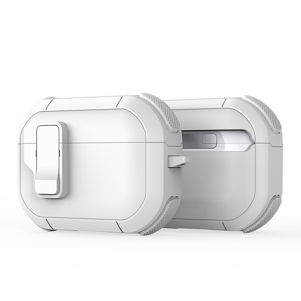 Усиленный чехол белого цвета от Dux Ducis для наушников AirPods Pro 2, серия PECP Series Case, в комплекте с карабином