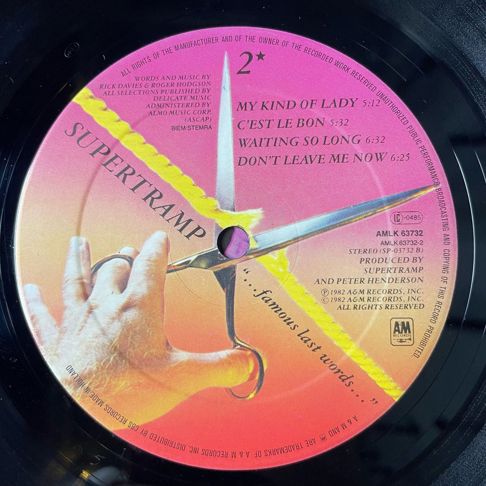 Винтажная виниловая пластинка LP Supertramp Famous Last Words (Holland 1982) My Kind Of Lady
