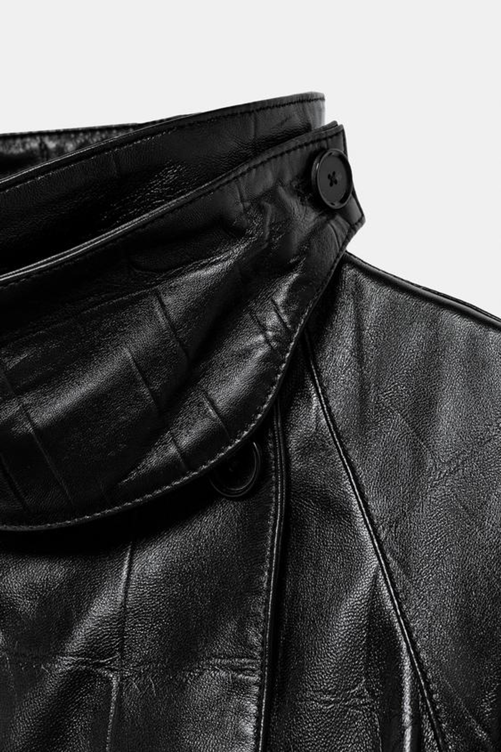 ZARA ДЛИННЫЙ ТРЕНЧ ИЗ 100% КОЖИ — ZW COLLECTION, ЧЕРНЫЙ