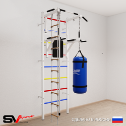 Шведская стенка Sv Sport усиленная 6753 (Турник стандарт/Брусья/Канат/Лестница/Цепь/Мешок 30кг)